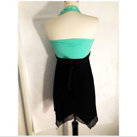 X). Sweet Storm Asymmetrical Turquoise Teal Blue Black Dress size Small - Picture 3 of 7